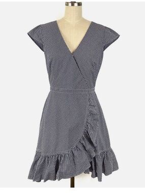 J. Crew Navy and White Gingham Wrap Mini Dress